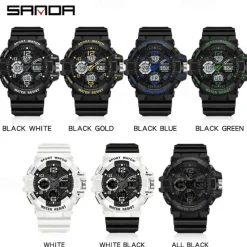 SANDA Men Digital Watch Outdoor Sports Fashion Wristwatch Luminous Stopwatch Alarm Clock Calendar TPU Watch