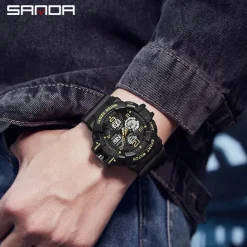 SANDA Men Digital Watch Outdoor Sports Fashion Wristwatch Luminous Stopwatch Alarm Clock Calendar TPU Watch