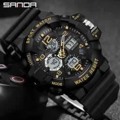 SANDA Men Digital Watch Outdoor Sports Fashion Wristwatch Luminous Stopwatch Alarm Clock Calendar TPU Watch