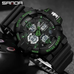 SANDA Men Digital Watch Outdoor Sports Fashion Wristwatch Luminous Stopwatch Alarm Clock Calendar TPU Watch