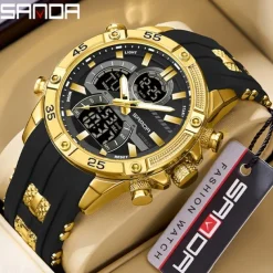 SANDA Men Digital Watch Outdoor Sports Fashion Wristwatch Luminous Alarm Clock Waterproof Decoration Silicone Watch
