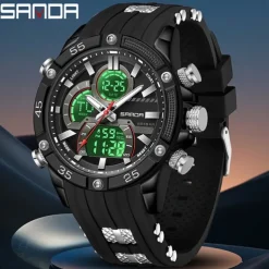 SANDA Men Digital Watch Outdoor Sports Fashion Wristwatch Luminous Alarm Clock Waterproof Decoration Silicone Watch