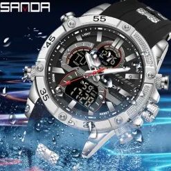 SANDA Men Digital Watch Outdoor Sports Fashion Wristwatch Luminous Alarm Clock Waterproof Decoration Silicone Watch