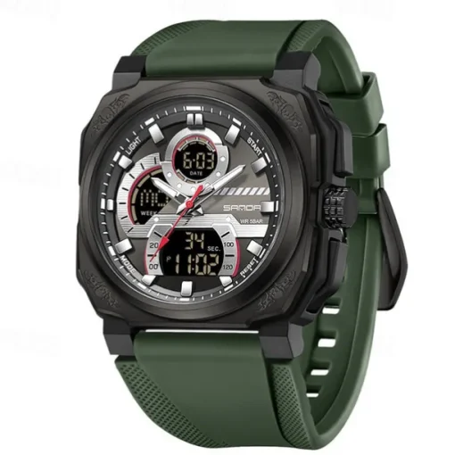 SANDA Men Digital Watch Sports Fashion Business Wristwatch Stopwatch Alarm Clock Countdown Three Time Zones Rubber Watch