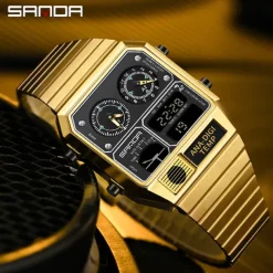 SANDA Men Digital Watch Sports Fashion Casual Business Minute Repeater Stopwatch Alarm Clock Waterproof Steel Watch