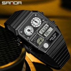 SANDA Men Digital Watch Sports Fashion Casual Business Minute Repeater Stopwatch Alarm Clock Waterproof Steel Watch