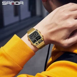 SANDA Men Digital Watch Sports Fashion Casual Business Minute Repeater Stopwatch Alarm Clock Waterproof Steel Watch