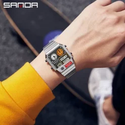 SANDA Men Digital Watch Sports Fashion Casual Business Minute Repeater Stopwatch Alarm Clock Waterproof Steel Watch