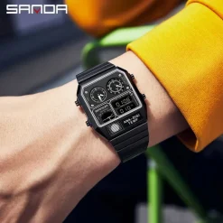 SANDA Men Digital Watch Sports Fashion Casual Business Minute Repeater Stopwatch Alarm Clock Waterproof Steel Watch