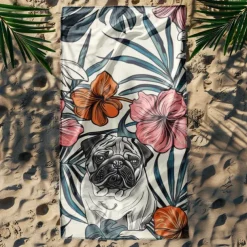 Sandproof Beach Towel Soft Cover Blanket Tropical Pug Large 3D Print Pattern Towel Bath Towel Beach Sheet Blanket Classic 100% Micro Fiber Comfy Blankets