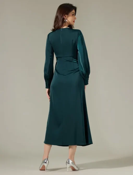 Satin Dark Green Twist Elegant Fashion Maxi Party Dress
