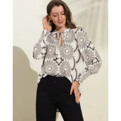 Satin Floral Print V Neck Shirt