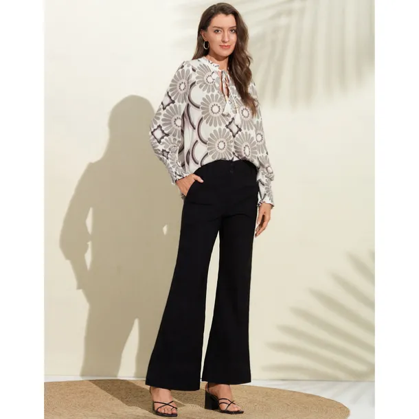 Satin Floral Print V Neck Shirt