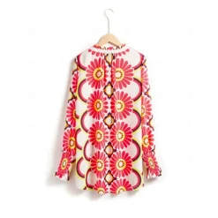 Satin Floral Print V Neck Shirt