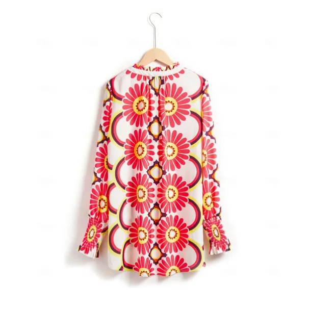 Satin Floral Print V Neck Shirt