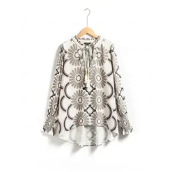 Satin Floral Print V Neck Shirt