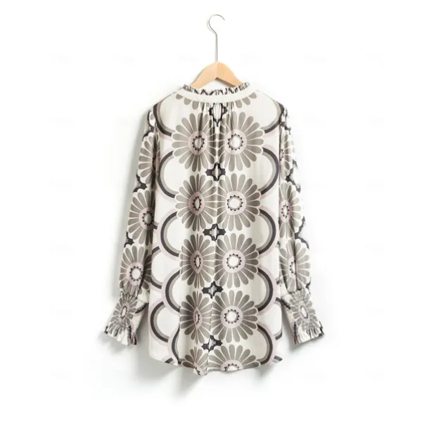 Satin Floral Print V Neck Shirt