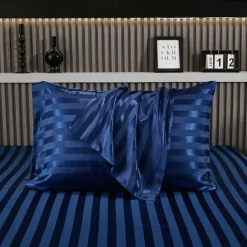 Satin Pillowcase for Hair and Skin 2 Pack Silky Satin Pillow Cases with Strip Pattern No Zipper Pillow Covers with Envelope Closure Suit