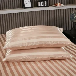 Satin Pillowcase for Hair and Skin 2 Pack Silky Satin Pillow Cases with Strip Pattern No Zipper Pillow Covers with Envelope Closure Suit