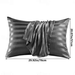 Satin Pillowcase for Hair and Skin 2 Pack Silky Satin Pillow Cases with Strip Pattern No Zipper Pillow Covers with Envelope Closure Suit