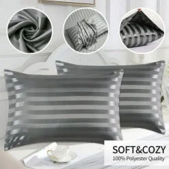 Satin Pillowcase for Hair and Skin 2 Pack Silky Satin Pillow Cases with Strip Pattern No Zipper Pillow Covers with Envelope Closure Suit