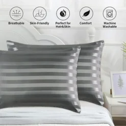 Satin Pillowcase for Hair and Skin 2 Pack Silky Satin Pillow Cases with Strip Pattern No Zipper Pillow Covers with Envelope Closure Suit