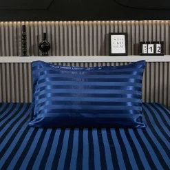 Satin Pillowcase for Hair and Skin 2 Pack Silky Satin Pillow Cases with Strip Pattern No Zipper Pillow Covers with Envelope Closure Suit