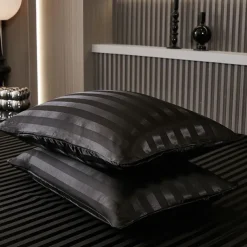 Satin Pillowcase for Hair and Skin 2 Pack Silky Satin Pillow Cases with Strip Pattern No Zipper Pillow Covers with Envelope Closure Suit