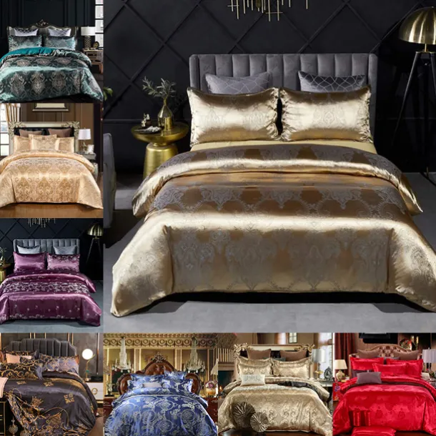 Satin Silk Duvet Cover Bedding Sets Comforter Cover with 1 Duvet Cover or Coverlet,1Sheet,2 Pillowcases for Double/Queen/King(1 Pillowcase for Twin/Single)
