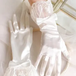Satin Wrist Length Glove Lace With Bowknot Wedding / Party Glove
