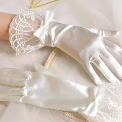 Satin Wrist Length Glove Lace With Bowknot Wedding / Party Glove