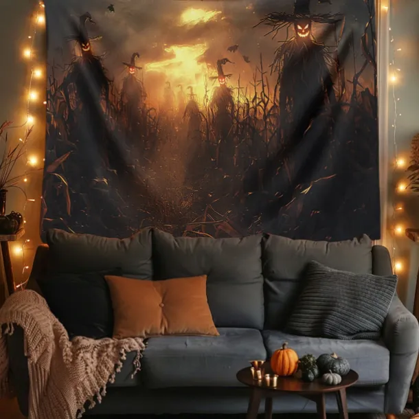 Scarecrows Pumpkin Hanging Tapestry Wall Art Large Tapestry Mural Decor Photograph Backdrop Blanket Curtain Home Bedroom Living Room