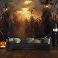 Scarecrows Pumpkin Hanging Tapestry Wall Art Large Tapestry Mural Decor Photograph Backdrop Blanket Curtain Home Bedroom Living Room