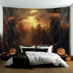Scarecrows Pumpkin Hanging Tapestry Wall Art Large Tapestry Mural Decor Photograph Backdrop Blanket Curtain Home Bedroom Living Room