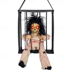 Scary Cage Halloween Doll Haunted House Prop with Screaming Voice Nightmare Creature