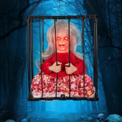 Scary Cage Halloween Doll Haunted House Prop with Screaming Voice Nightmare Creature
