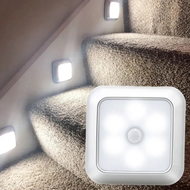 Schranklicht Mit Quadratische Bewegungsmelder Nachtlichter, Batteriebetriebene PIR-Induktionsleuchte für Schrank, Magnetische Beleuchtung für Treppen, Küche und Schlafzimmer (1 Stück)