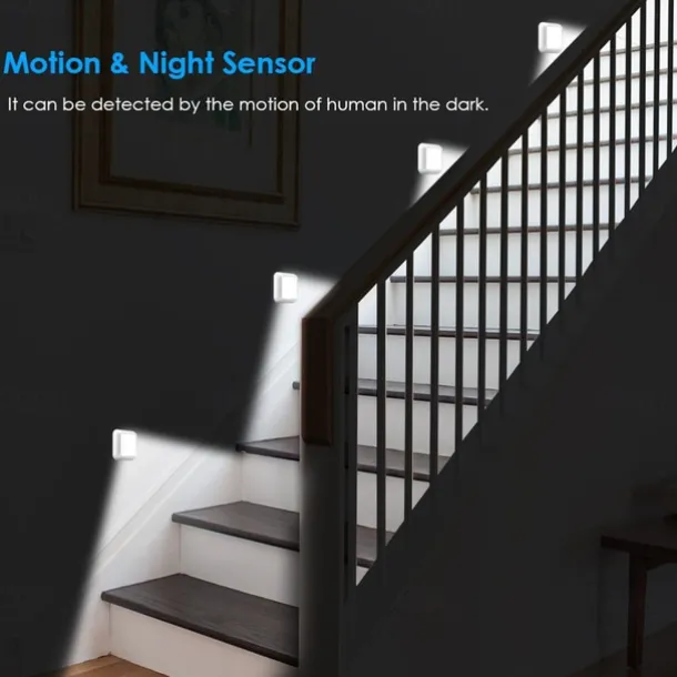 Schranklicht Mit Quadratische Bewegungsmelder Nachtlichter, Batteriebetriebene PIR-Induktionsleuchte für Schrank, Magnetische Beleuchtung für Treppen, Küche und Schlafzimmer (1 Stück)