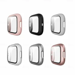 Screen Protector Compatible Fitbit Versa 2 Case Frosted PC Ultra-Thin Slim Tempered Glass Protective Case All-Around Full Cover Bumper Shell for Fitbit Versa 2 Smart Watch