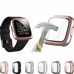 Screen Protector Compatible Fitbit Versa 2 Case Frosted PC Ultra-Thin Slim Tempered Glass Protective Case All-Around Full Cover Bumper Shell for Fitbit Versa 2 Smart Watch