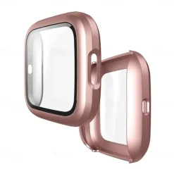 Screen Protector Compatible Fitbit Versa 2 Case Frosted PC Ultra-Thin Slim Tempered Glass Protective Case All-Around Full Cover Bumper Shell for Fitbit Versa 2 Smart Watch