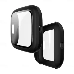 Screen Protector Compatible Fitbit Versa 2 Case Frosted PC Ultra-Thin Slim Tempered Glass Protective Case All-Around Full Cover Bumper Shell for Fitbit Versa 2 Smart Watch