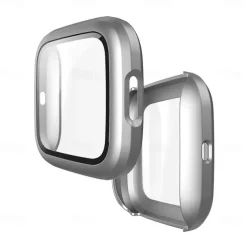 Screen Protector Compatible Fitbit Versa 2 Case Frosted PC Ultra-Thin Slim Tempered Glass Protective Case All-Around Full Cover Bumper Shell for Fitbit Versa 2 Smart Watch