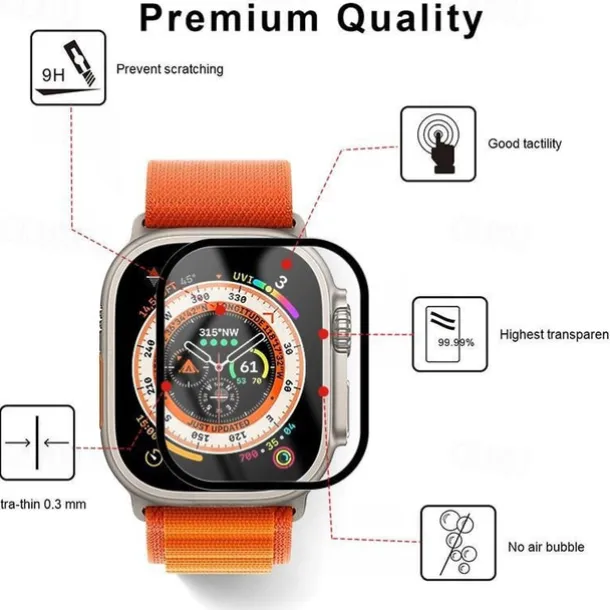Screen Protector Film for iWatch Ultra/Ultra 2 Series 9 8 7 6 SE 5 4 3 2 1 for Apple Watch 49mm 44mm 40mm Soft / Tempered glass Protective Accessories(3/1pcs film)