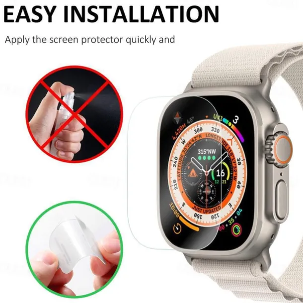 Screen Protector Film for iWatch Ultra/Ultra 2 Series 9 8 7 6 SE 5 4 3 2 1 for Apple Watch 49mm 44mm 40mm Soft / Tempered glass Protective Accessories(3/1pcs film)