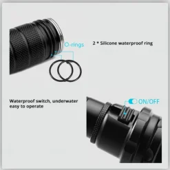 Scube Diving Flashlight IP68 WaterProof Underwater Rechargeable 1850 Battery Flashlight, Professional Diving Flashlight for Indoor and Outdoor Use