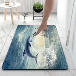 Sea Diatomaceous Earth Bath Mat Non-slip Soft Mat Rubber Anti-Slip Fast Dry Super Absorbent Thin Bathroom Mat for Under Door - Bathroom Floor Mat Rug Bathtub Front Shower Mat Sink