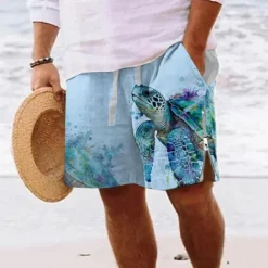 Sea Turtle Marine Life Men's Resort 3D Printed Board Shorts Swim Shorts Swim Trunks Pocket Drawstring with Mesh Lining Comfort Breathable Short Aloha Hawaiian Style Holiday Beach S TO 3XL
