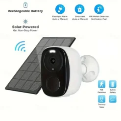 Security Camera Wireless Outdoor 3MP Security Camera with Solar Panel PIR Human Detection SD Card/Cloud Storage Flood Light Solar Cameras for Home Security
