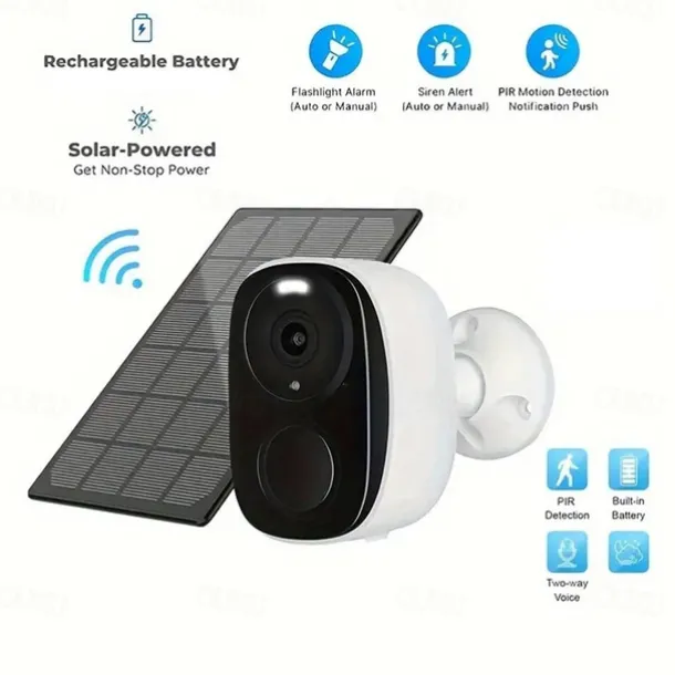 Security Camera Wireless Outdoor 3MP Security Camera with Solar Panel PIR Human Detection SD Card/Cloud Storage Flood Light Solar Cameras for Home Security